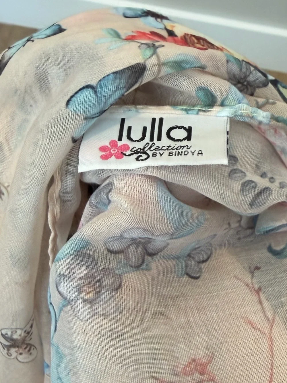 Bindya Lulla Collection Spring Birds And Floral Sheer Scarf Wrap 70” x 28”